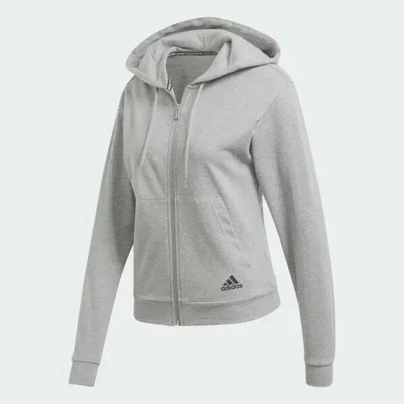 Adidas Must Haves Stacked Logo Hoodie Women’s Full Zip Sweatshirt Gray Hoody - Picture 8 of 9